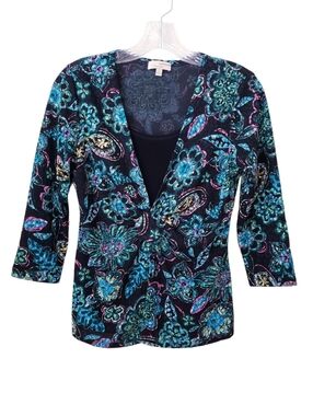 Vintage Choices Black And Teal Floral Print Top